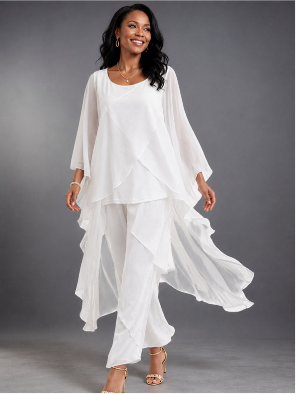 Ashro “Lorna” White 2-Piece Goddess Pant Set – Size L – New